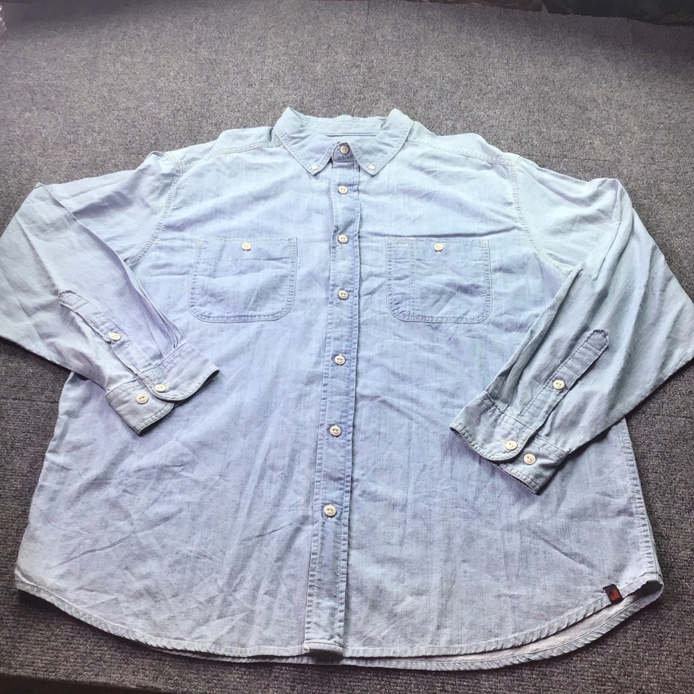 Woolrich Mens XL Chambray Button Down Shirt Light Blue Long Sleeve Workwear